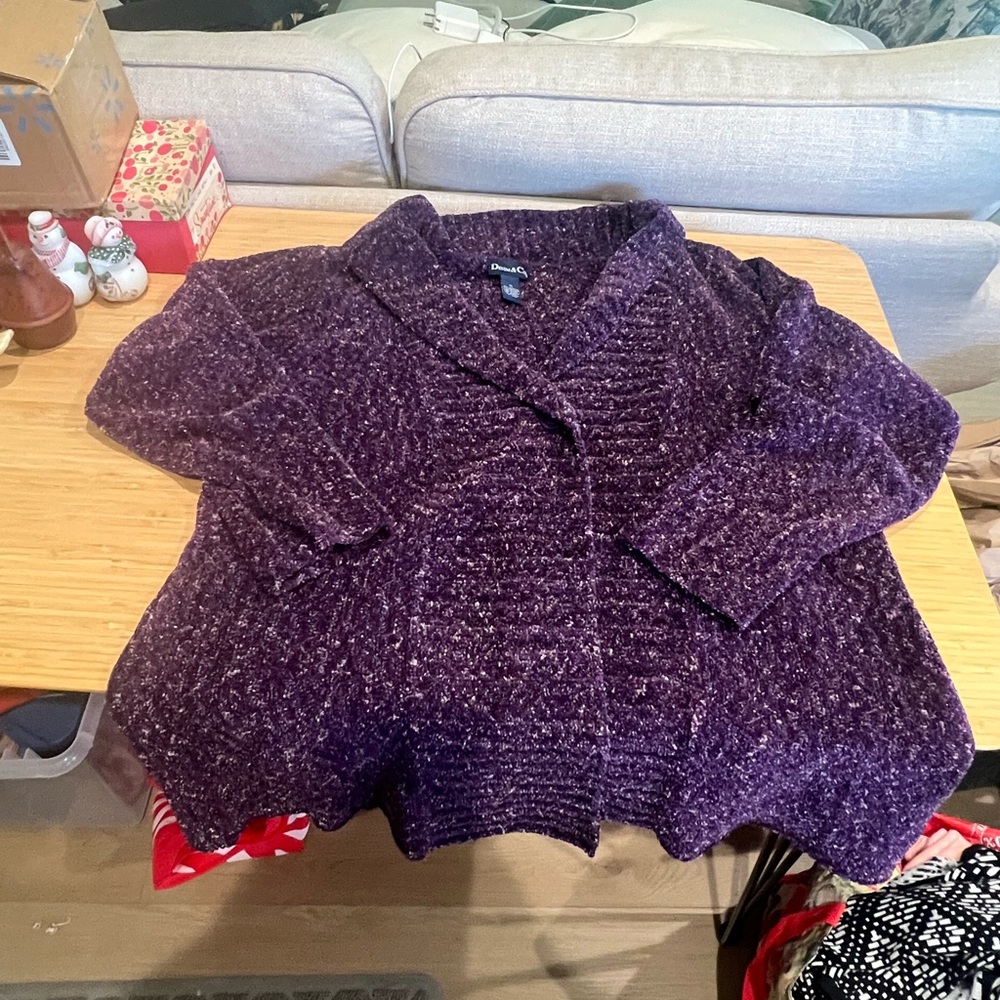 Denim & Co Purple Sparkle Long Cardigan Sweater 1X